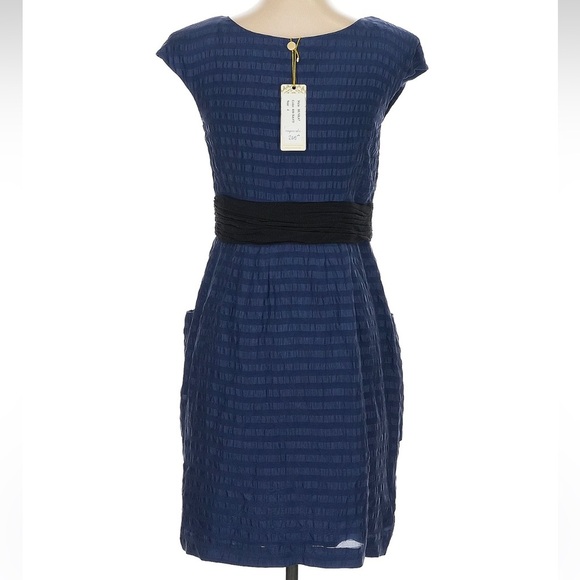 Tracy Reese Frock! Blue & Black 100% Silk Front Zipper Dress Size 4 Small NWT - Picture 2 of 6